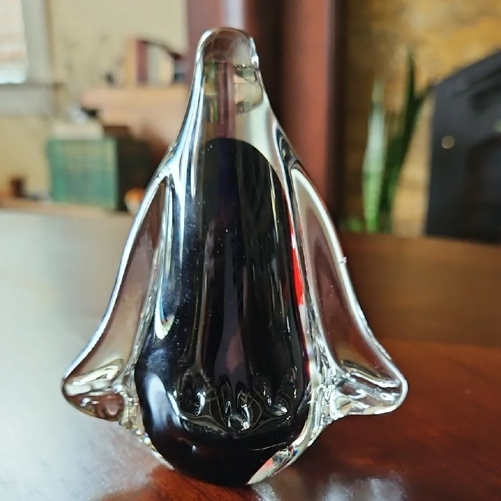 Vintage Handblown Murano Style Art Glass Penguin Aquarium Sculpture